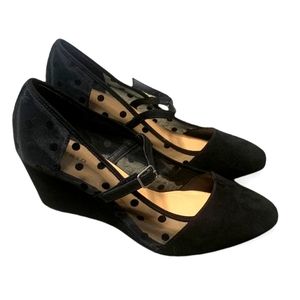 Torrid Black Mesh Polka Dot Ankle Strap Mini Wedges